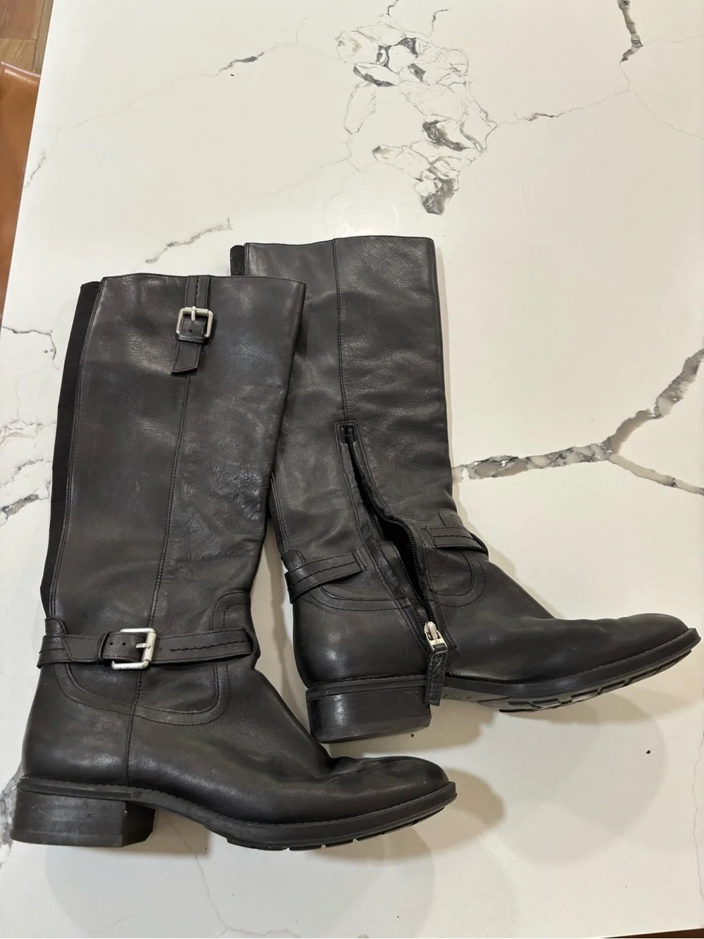 Sam Edelman Black Leather Over-the-Knee Buckle Riding Boots